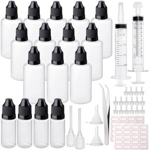 FINEASY 25 Pcs Dropper Bottle 50ml, Plastic Empty Squeezable Paint Dropper Bottles 10ml Dropper Bottle Eye Dropper Bottle Eye Liquid Bottle with Funnel Pipette Label Plastic Syringe