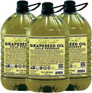 Cold Pressed Grapeseed Oil by Salute Sante! High Temperature Cooking, Healthy Grape Seed Oil, Non-GMO and Kosher for Salad Dressings, Marinades and Dips, Vegan, 5 Liter, 3 Pack