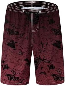 Mens Swim Trunks for Men, Gradient Red Tropical Leaf Mens Board Shorts Swimwear Bathing Suit with Mesh Lining, Funny Hawaii Quick Dry Beach Shorts for Men Swimming Trunks, 3X-Large