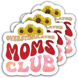 (3Pcs) Overstimulated Mom Club Sticker Funny Sticker Decal for Mom Mama Grandma Mommy Decoration Books, Phones, Laptops, Water Bottles, Tumblers, Kindle,Waterproof Vinyl Sticker 3" x 2.9" Inch