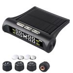 Skypearll Car Tire Pressure Monitor Systems with Clock, Solar Power and USB Charge, 4 External Sensors PSI and Temperature Safety Alarm Display, TPMS for Cars
