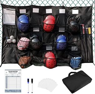 QBA Hanging Helmet Bag for Baseball Softball Team, Batting Helmet Bag Baseball Dugout Organizer, Hold 15 Players Helmets Name Tags 4 Bats and Roster Line Up, Black