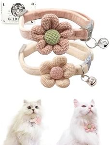 Cat Collar with Flower,Cat Collars for Girl Cats and Boy Cats,Breakaway Cat Collar with Bells,Adjustable Size 8.7"-11.4" (Pink&Beige, Breakaway)