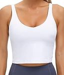 Wjustforu Women Sports Bra Yoga Tank Longline Padded Workout Crop Tank Top Fitness Workout Running Top (Large, White)