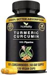 Turmeric Curcumin with Black Pepper Extract (Piperine) - 120 Veggie Tumeric Capsules - Premium 95% Standardized Curcuminoids - High Absorption & Potency - Joint Support Supplement