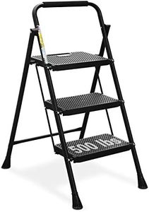 HBTower 3 Step Ladder, Folding Step Stool with Wide Anti-Slip Pedal, 500lbs Sturdy Steel Ladder, Convenient Handgrip, Lightweight, Portable Steel Step Stool, Black