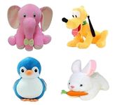 Future Shop Combo of 4 Animals Soft Toy (Pluto Dog, Rabbit, Penguien & Appu Elephant) for Playing Plush Soft Toys Cute Kids Animal Home Decor Boys/Girls