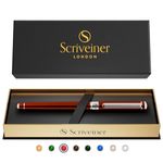 Deep Crimson Red Rollerball Scriveiner - Stunning Red Lacquer Luxury Pen with Chrome Finish, Schmidt Ink Refills, Roller Ball Pen Gift Set for Men & Women, Professional, Executive, Office, Nice Pens