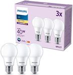 Philips LED Frosted A60 Light Bulb 3 Pack (Warm White 2700K - E27 Edison Screw) 40W, Non Dimmable. for Home Indoor Lighting 929003540253