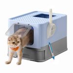 Feandrea Hidden Cat Litter Box, Cat Litter Tray with Hood, Slide-Out Tray, Scoop, Brush, Spacious for Large Cats, Max. Load 15 kg, Anti-Tracking, Anti-Leaking, Pale Blue and Dove Grey PPT001Q01