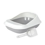 AllPetSolutions Cat Plastic Shell Litter Tray Toilet With Scoop Kitten Easy Cleaning Litter Tray | 53 x 39 x 22cm (Grey)