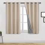 DWCN 100% Blackout Curtain 54 inches Long Short Sun Blackout Curtains Noise Reduction Blackout Drapes Thermal Insulated Energy Saving Curtain with Black Liner Set of 2(Beige,52" W x 54" L) 2 Panels