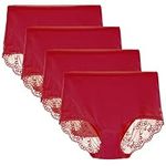 LIQQY Women's 3 or 4 Pack Comfort Cotton Lace Coverage Full Rise Briefs Knicker Underwear (Red, S)