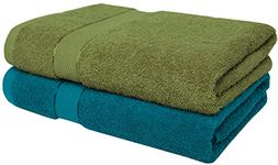 Cloth Fusion 100% Cotton 500 GSM Bath Towels | Extra Soft & Absorbent Large Size Towels for Bathing | Set of 2 (Green & Turquoise)