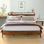 Black King Bed Frames with Wooden Headboard and Footboard Under Bed Storage Clearance No Box Spring Needed Easy Assembly（Brown，King）