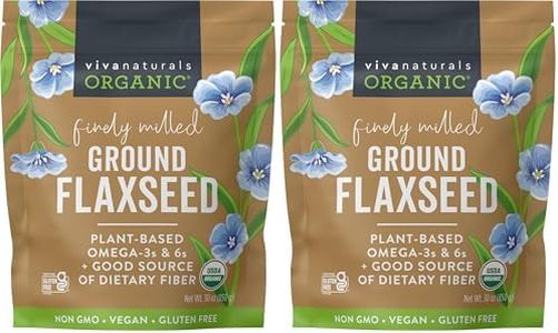Viva Naturals Organic Ground Flaxseed,30 oz (850 g) – Plant-Based Protein,Vegan Omega-3 & Fiber,Finely Milled Flax Seeds,Perfect for Smoothies & Baking,(Pack of 2)