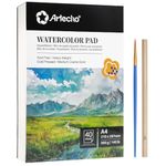 Artecho Watercolour Paper A4 Pad 40 Sheets with Watercolour Brush and Pencil, Water Colour Paper 300gsm, Art Paper Pad, Watercolour Sketchbook for Painting, Drawing, Sketching and Mixed Media