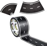 PlayTape Road Tape and Curves for Toy Cars - 1 Roll of 60 ft. x 2 in. Asphalt Road + 1 Roll of 36 Curves