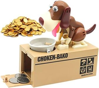 Wekity Hungry Dog Piggy Bank, Cute Dogs Steals Coins Like Magic Coin Munching Toy Money Box Birthday Kids (Brown-White)