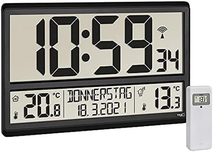 TFA Dostmann Digital XL Wall 60.4521.01 with Outdoor, Indoor Temperature, Day of The Week (8 Languages), Radio-Controlled Clock, Date, Black, (L) 360 x (B) 235 x (H) 28 (84) mm