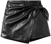 Milumia Girl's PU Leather Wrap Knot Side Skorts Casual Ruched Elastic Waist Shorts Black 10 Years