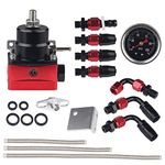 WATERWICH Universal Adjustable Fuel Pressure Regulator Kit Aluminum with 100 Psi Pressure Gauge AN6-6AN Fuel Line Hose Fitting Connectors Kit (Black&Red)