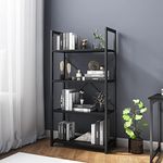 VERMESS Industrial Bookshelf, 4-Tier 24inch Black Shelving Unit Wood Bookcase with Open Shelves, Rustic Standing Bookshelves Metal Frame Display Rack for Living Room,Bedroom, 24 * 11.8 * 47.2inch