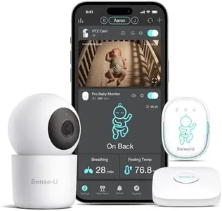 Sense-U Smart Baby Monitor 3+Camera, Audio, Video Baby Monitor That Notifies You for No Abdominal Movement, Rollover, High/Low Temperatures, Detected Motion, with Night Vision, 2-Way Talk, Long Range