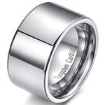 Fashion Month Mens 12mm Wide Band Silver Classic Tungsten Carbide Ring Wedding Engagement High Polished Flat Top Size 11.5