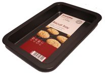 Prochef Medium Non-Stick Carbon Steel Biscuit Oven Tray for Biscuits, Cookies, Flapjacks & Baked Cakes - 32.3cm x 21.7cm x 3.4cm - Black