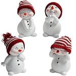 BELLE VOUS 4 Pack Decorative Snowman Christmas Figurines - 11cm/4.33 Inches Tall - Set of 4 Winter Miniature Figures - Assorted Snowmen Ornaments with Red Hats for Christmas Decoration/Gifts