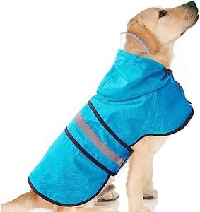 Dog Raincoat Waterproof Reflective Slicker - Lightweight Breathable Hooded Poncho Rain Coat Jacket with Adjustable Belly Strap and Leash Hole for Small Medium Large Dogs (Medium, Blue)