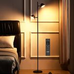 HUAKEY LED Floor Lamp，20W Floor Standing lamp, Dimmable, Adjustable Colour Temperature, Remote Control and Timer Function Standing Lamp Reading Lamp, Floor Light for Living Room Bedroom Office Black