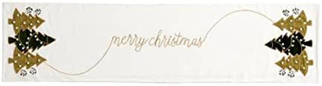 Mud Pie White Christmas Tree Runner, 18" x 72", GREEN