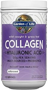 Garden of Life Marine & Grass-Fed Collagen Peptides Powder Supplement (Type I, III) with Probiotics, BCAAs & Hyaluronic Acid for Radiant Hair, Skin & Nails – Unflavored, 20g per Serving, 12 Servings