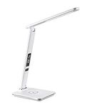 SHOPPINGALL LED Desk Lamp with Qi Wireless Charger, USB Charging Port, 3 Color Modes with 5 Brightness Levels, Night Light Mode, Alarm Feature, 8W, SA-DL1W-White