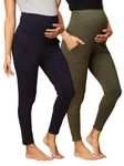 The Mom Store Maternity Leggings | Comfort Stretch Pregnancy Leggings for Women | Over The Belly Design | Maternity Wear for Pregnant Women(Olive-Navy, XL)