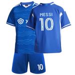 Kids Soccer Jersey #10 Boys Jersey Kit Football Suit Soccer Jersey Shorts Set for Sports Fan(Dark Blue-26)