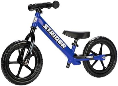 Strider 12” Sport Bike, Blue - No Pedal Balance Bicycle for Kids 18 Months to 5 Years - Includes Safety Pad, Padded Seat, Mini Grips & Flat-Free Tires - Tool-Free Assembly & Adjustments