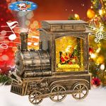 Garma Christmas Train Musical Snow Globe Lantern with Projection, Lighted Water Globe Lantern Swirling Glitter White Santa Claus for Christmas Decoration Gifts, Battery or USB Operated LED Lighted