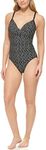 Calvin Klein Women's Standard V-Neck Twist Front Tummy Control One Piece Swimsuit, Black Morse Stripe, 12