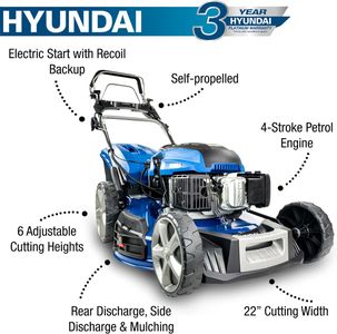 Hyundai 22" Electric Start Lawnmower – Push Mower for Large Lawns