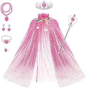 AUTOWT Girl Princess Cloak Suit, Princess Costume, Cosplay Cloak, Shiny Princess Cloak Necklace with Jewelry, Headwear, Crown, Wand, Earrings, Bracelets, Rings, Halloween, Christmas, Birthday