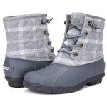 STQ Womens Duck Boots Cold Weather Insulated Snow Boots Waterproof Winter Rain Boots Grey Plaid, 8 US