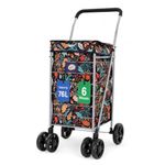 Hoppa Lightweight 6-Wheel Premium 2024 Model Folding Shopping Trolley Extra Large 75.6L Capacity Shopping Trolley Bag, 95cm, 5.25kg, Push/Pull (Leaf Black)