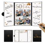 DARUNAXY Black Gold 50th Birthday Party Decorations, Happy 50th Birthday Alternative Signature Guest Book for Men Women 50 Years Old Table Sign Picture Frame Gift 50 Birthday Card Board Party Supplies