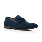 Ferro Aldo Demitri MFA19683 Classic Moc-Toe Penny Loafers with Decorative Buckle, Navy Suede, 9 UK