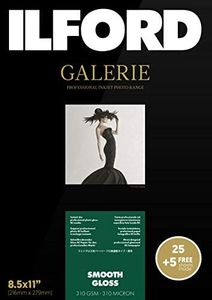 ILFORD Galerie 8.5x11” (Bonus Pack 25+5 Sheets) Smooth Gloss Instant Dry Archival Photo Inkjet Paper 12mil / 310gsm for Dye and Pigment Ink Printers, Color and Black and White, Made in Germany