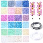 7200pcs Glass Seed Beads for Jewellery Making Kit, 2mm Small Beads Pastel Beads 24 Colors Assorted Seed Beads for Bracelets Necklaces Earrings Crafting Making, with Elastic Strings