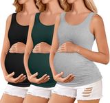 Ekouaer 3 Pack Women Scoop Neck Tank Tops Ruch Side Basic Tees Lightweight Workout Vest Mommy Casual Pregnancy Clothes M Light Grey/Black/Lake Green